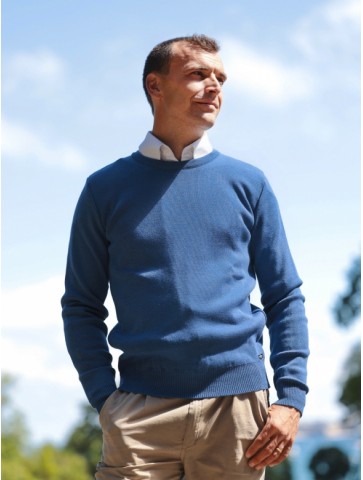 Round neck sweater PETIT HELICE lavender blue - 50% wool slim fite