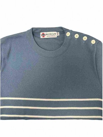 Sailor sweater fine striped knit AVEYRON blue grey - 50% cotton slim fite