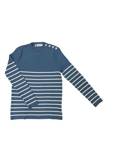 Sailor sweater fine striped knit AVEYRON blue grey - 50% cotton slim fite