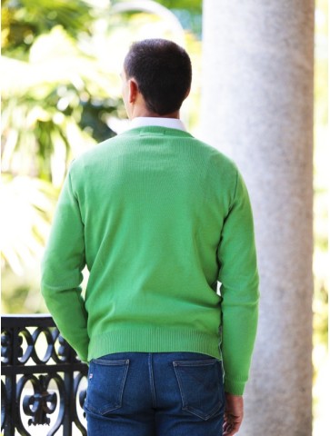 Pull col rond HELICE vert pomme - 50% coton coupe confort