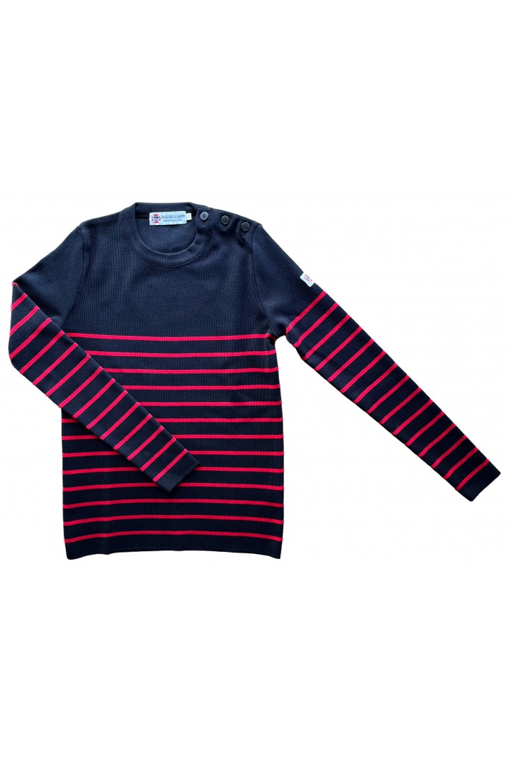 Sailor sweater fine striped knit AVEYRON navy blue / red - 50% cotton slim fite