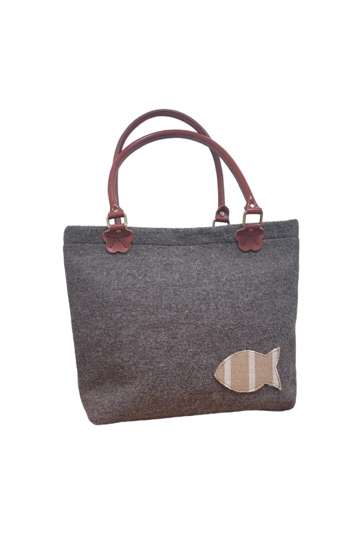 Handbag LAINE BOUILLIE with brown handles - Front