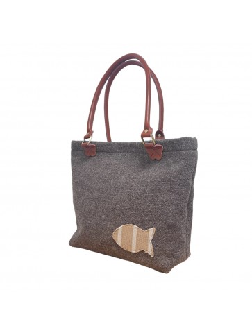 Handbag LAINE BOUILLIE with brown handles - 3/4
