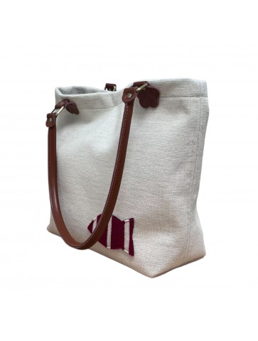 Handbag with ecru handles - 3/4