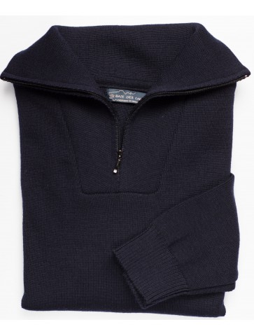 Men's navy blue TRUCK collar sweater in pure wool - comfort fit