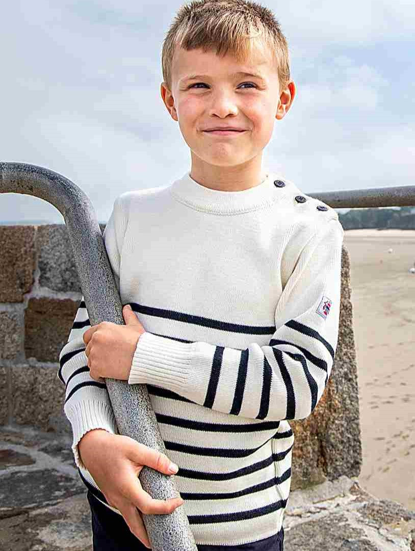 Pull marin enfant rayé ecru marine