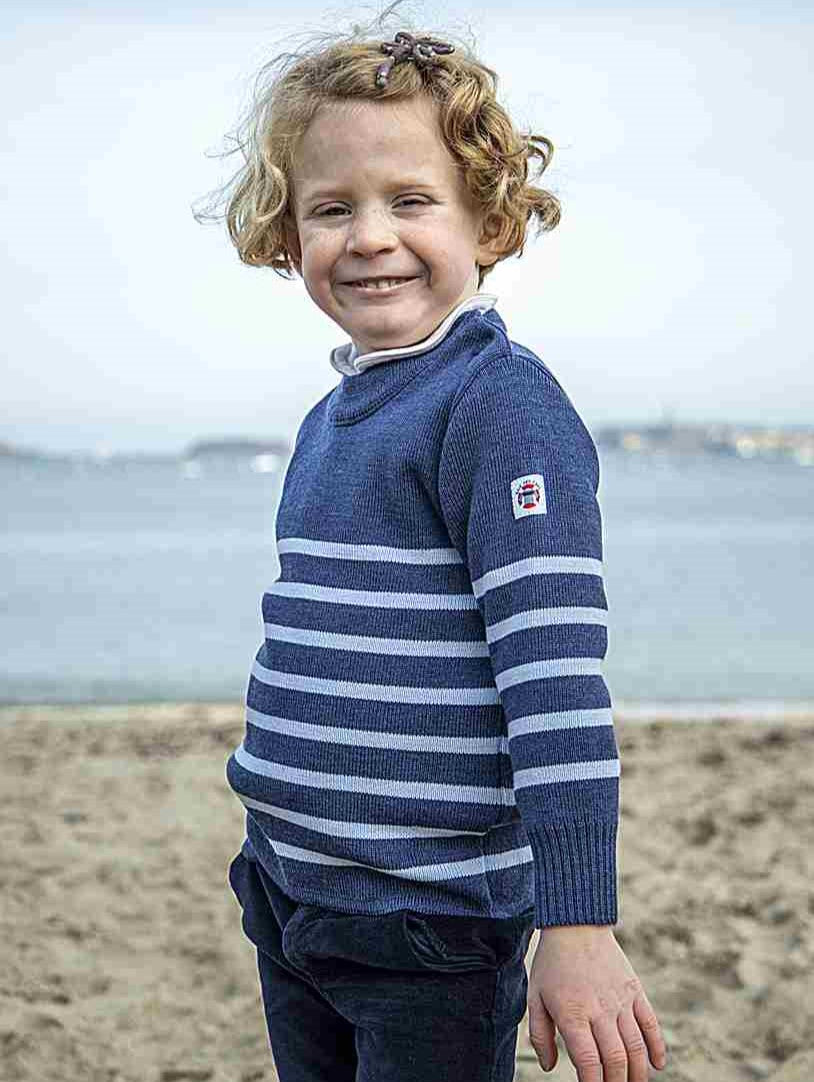 Pull marin enfant rayé jean fabriqué en France