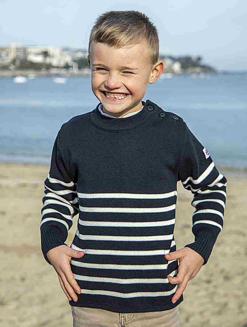 Pull marin enfant rayé marine ecru