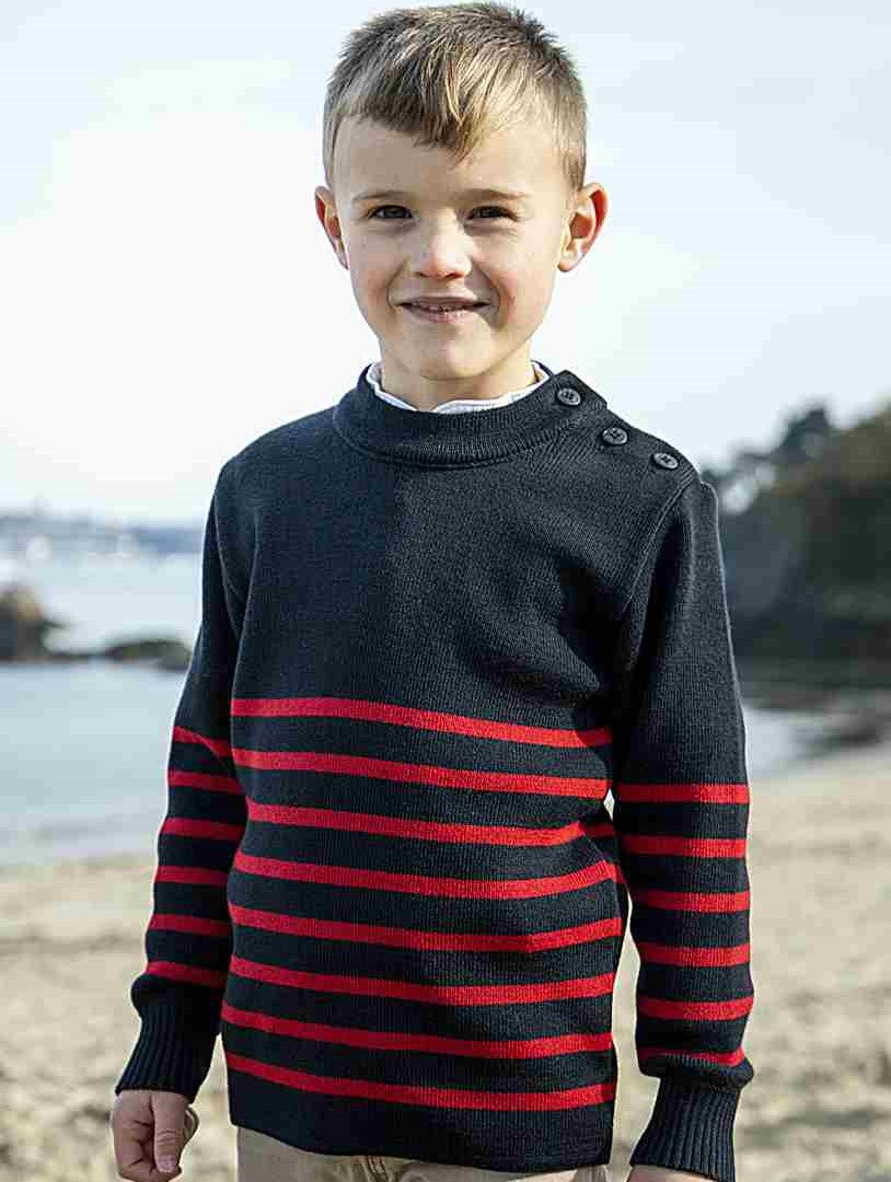 Pull marin enfant rayé marine rouge