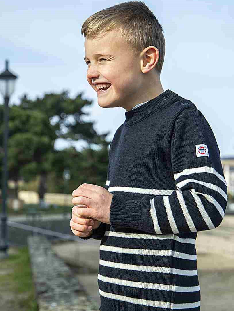 <p>Pull marin enfant BRIAC rayé marine écru made in france</p>
