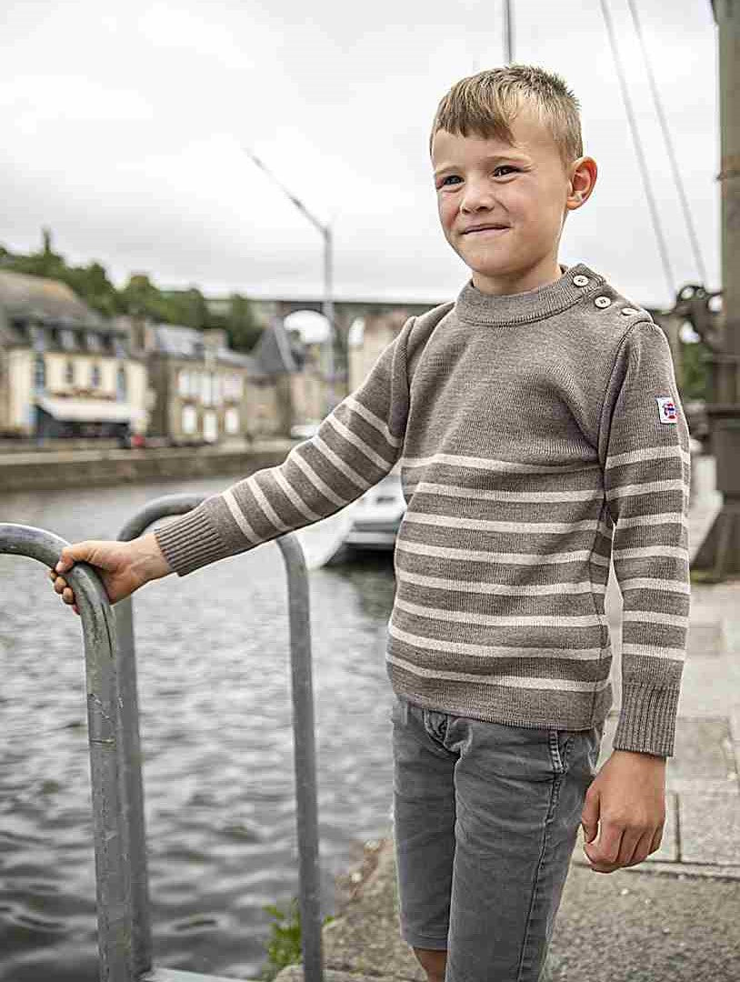 Pull marin enfant rayé taupe beige