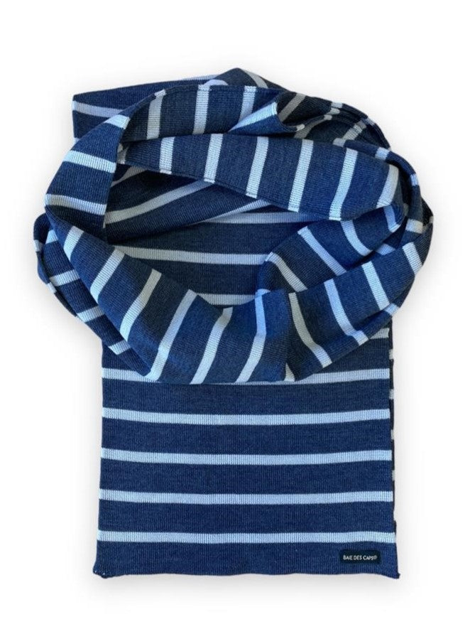 <p>Echarpe maille fine unie bleu marine fabriquée en France</p>
