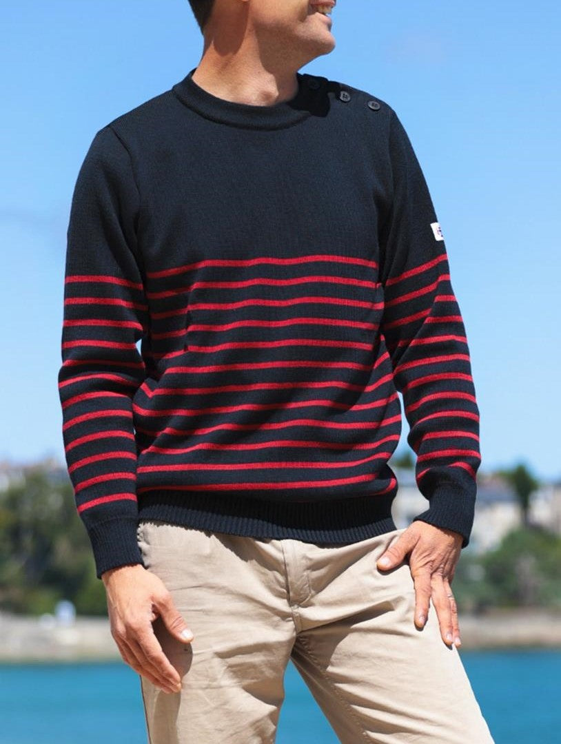 Pull marin homme confort marine rouge