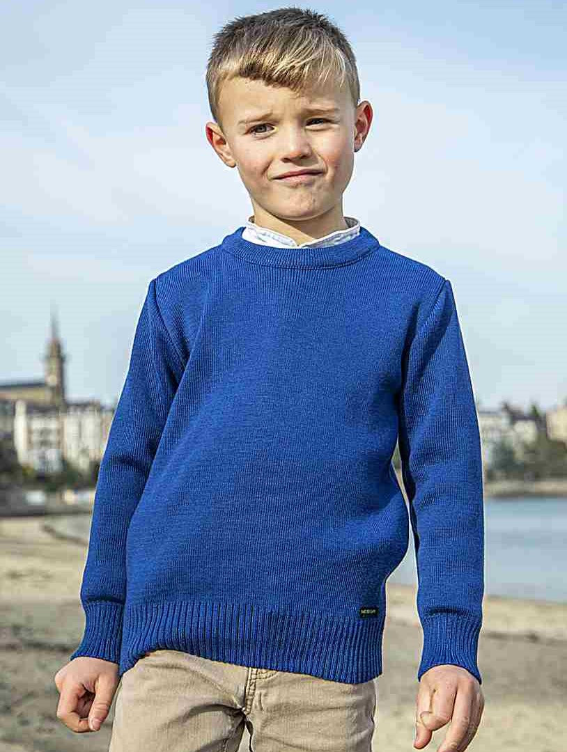 Pull enfant col rond FAOUET bleu roi