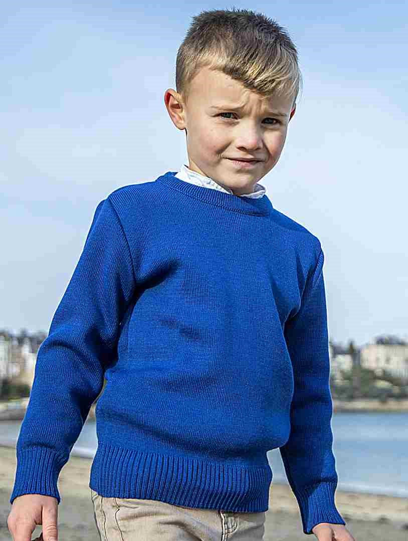 Pull enfant col rond bleu roi