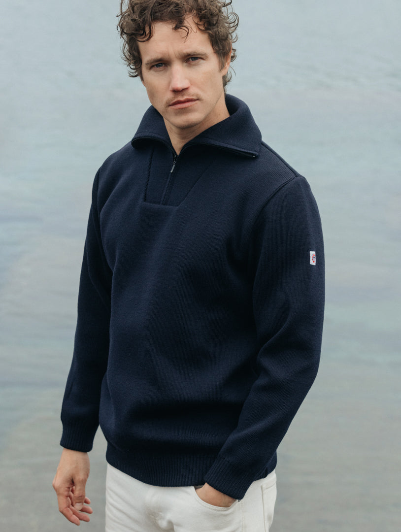 Pull col camionneur 3 fils marine