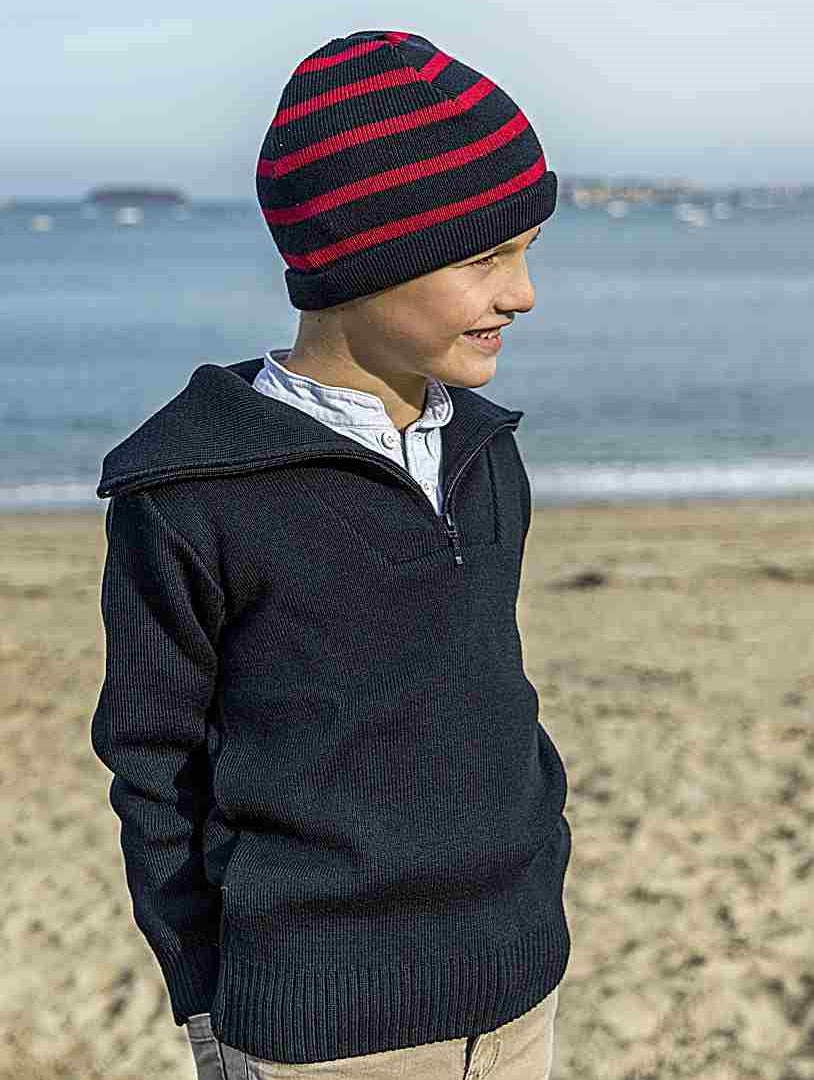 Pull col camionneur enfant uni marine