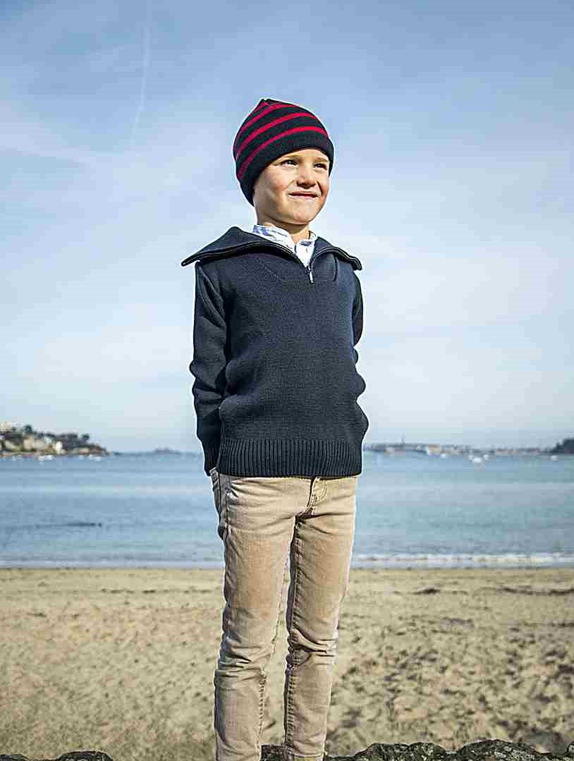 Pull col camionneur enfant marine