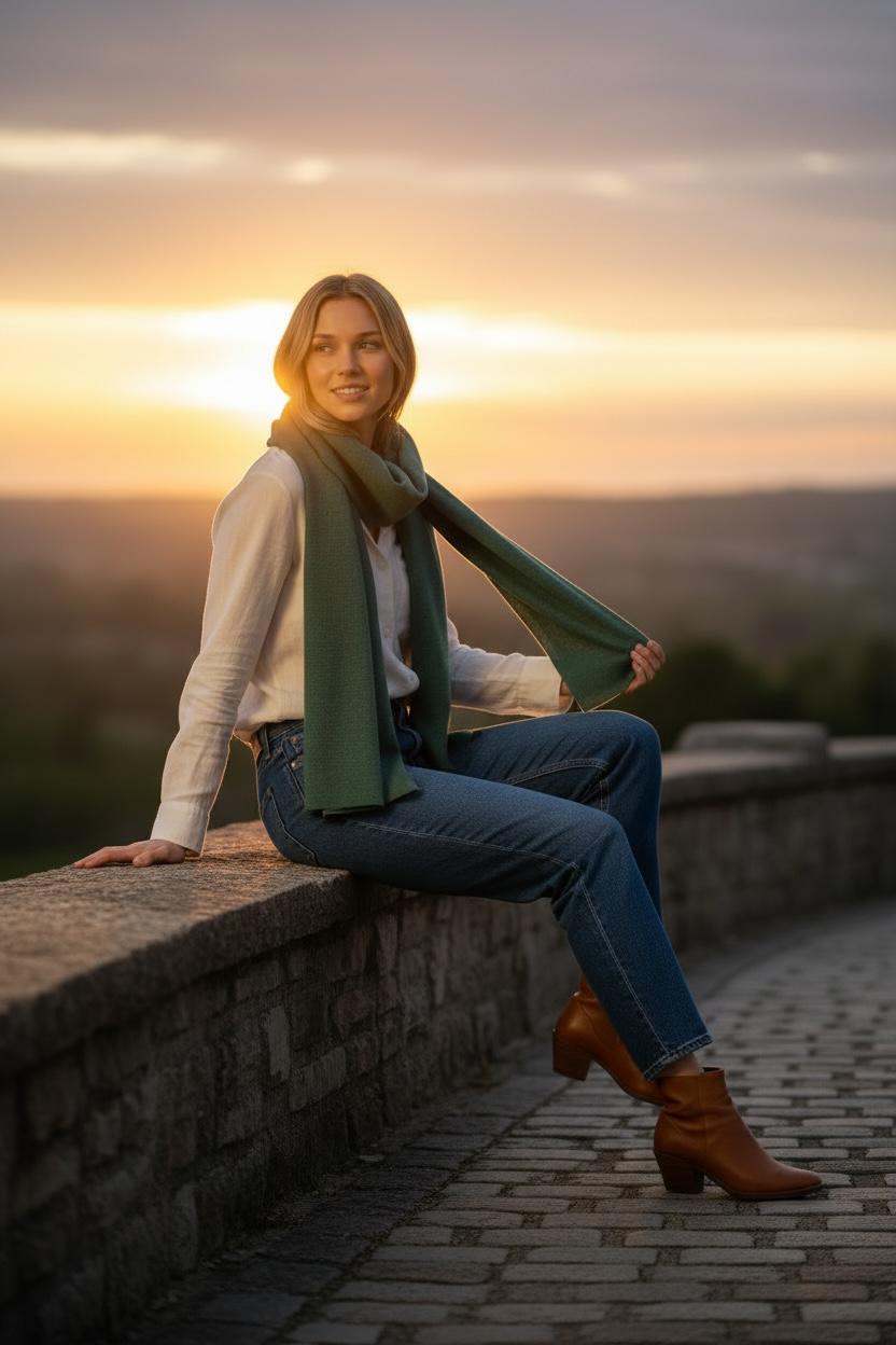 Écharpe unie 100% mérinos Ebihens, tricot fin, taille adulte, toucher doux