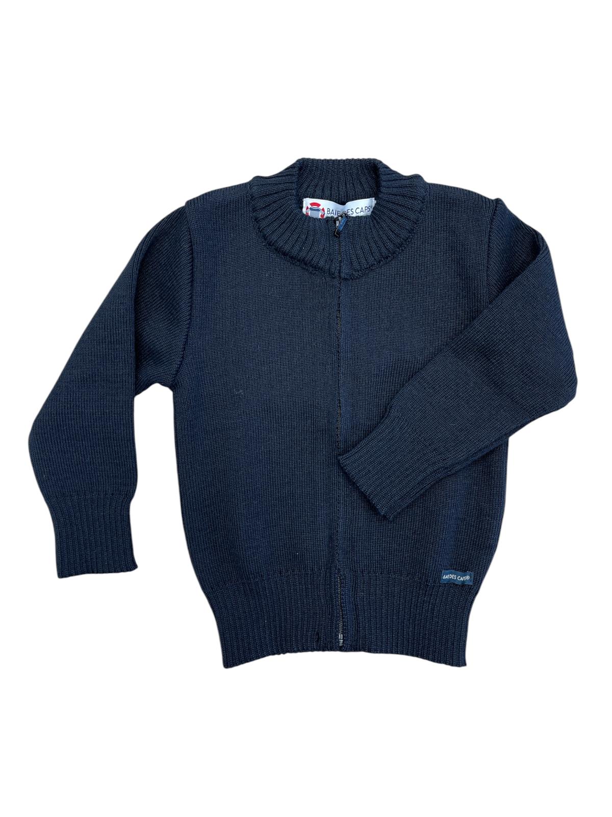 Gilet marin enfant col rond zippé Gwenn - Laine mérinos Bretagne - Baie des Caps