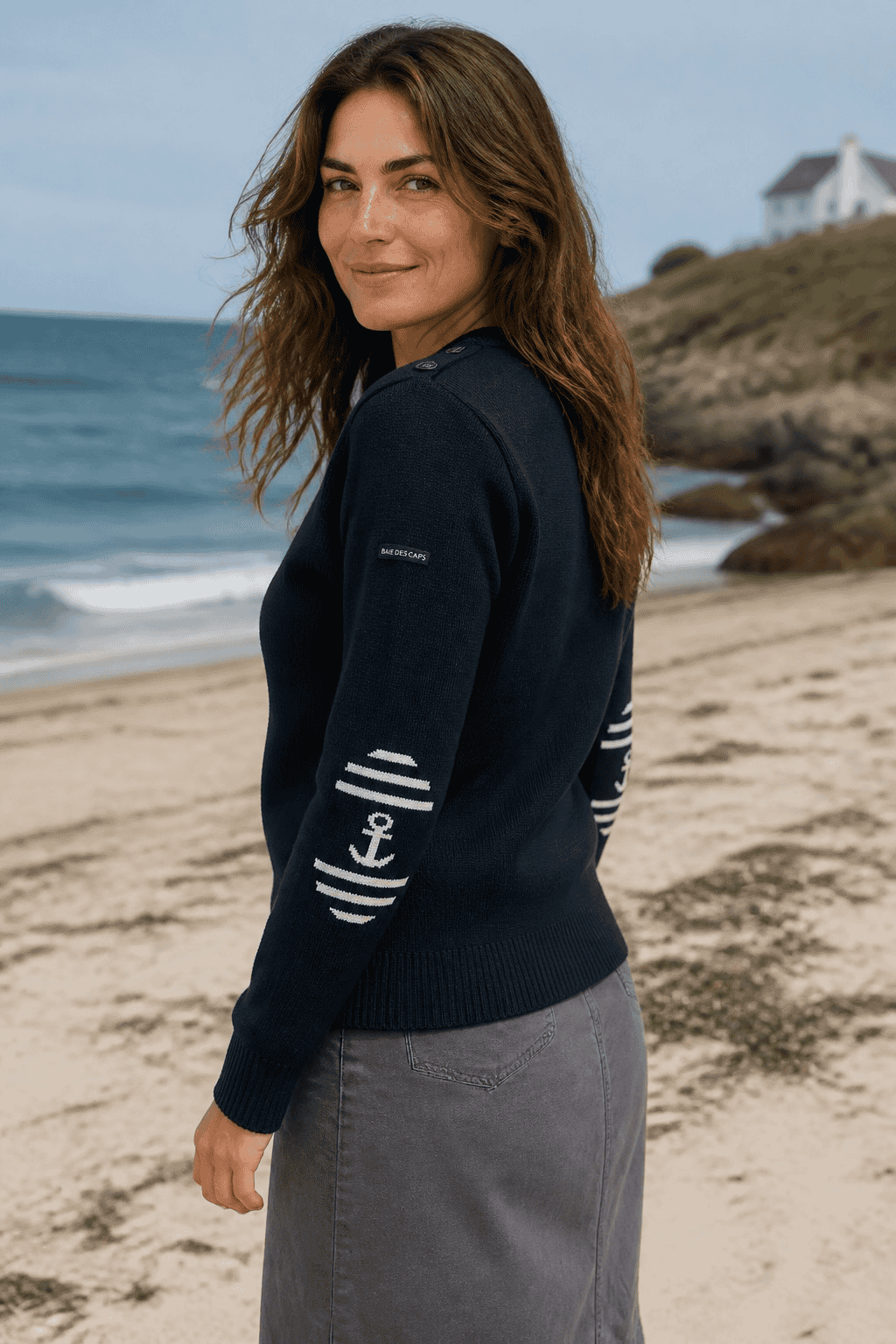 Pull à coudières "Ancre rayée" - Baie des Caps