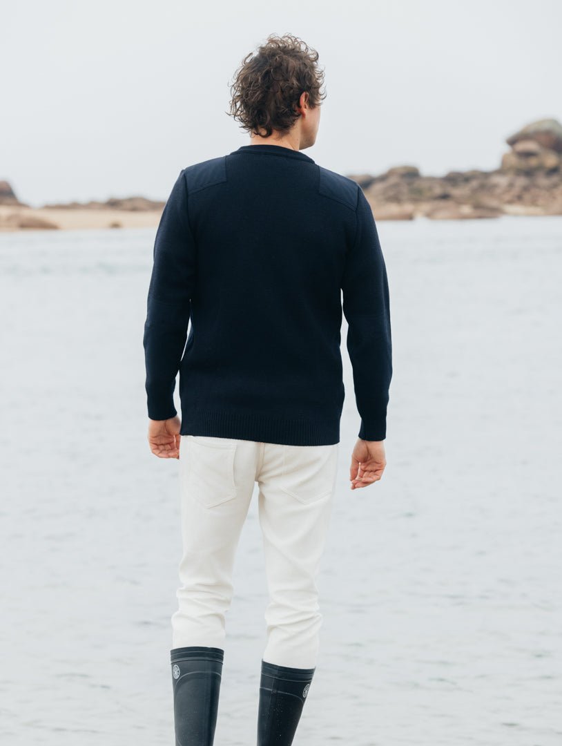 Sea Breeze round neck sweater in virgin wool Nautical style Baie des Caps