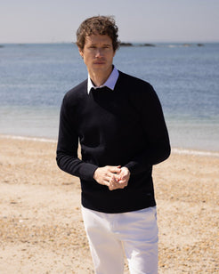 Pull col rond 100% laine vierge Petit Hélice Baie des Caps - Baie des Caps