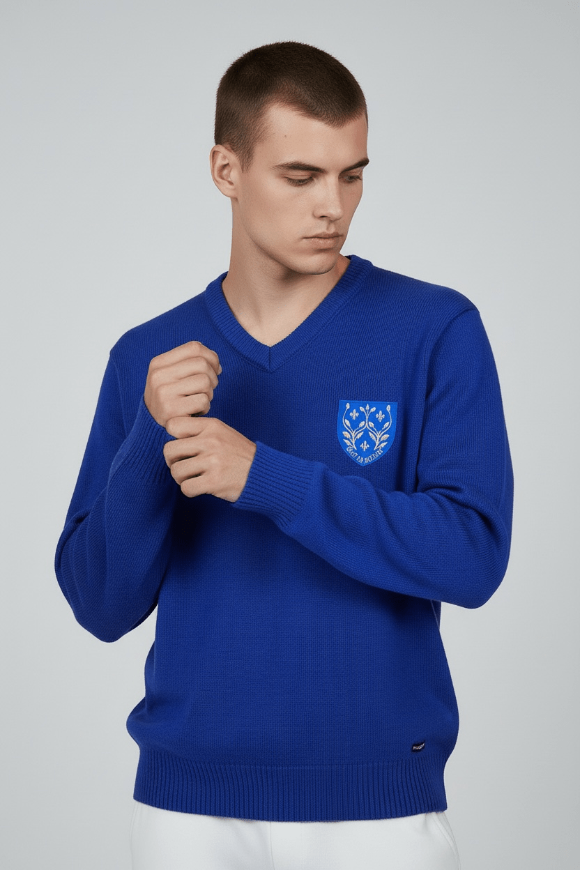 Pull Col V Enfant Mael Brodé Cœur - Laine Mérinos Baie des Caps - Baie des Caps