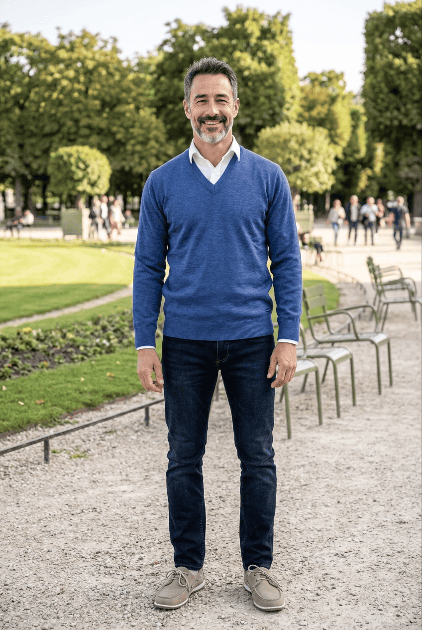 Pull col V "Helice" 50 % laine - Baie des Caps
