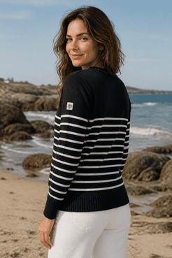 Pull marin Erquy 50% laine mérinos — Coupe ample femme - Baie des Caps