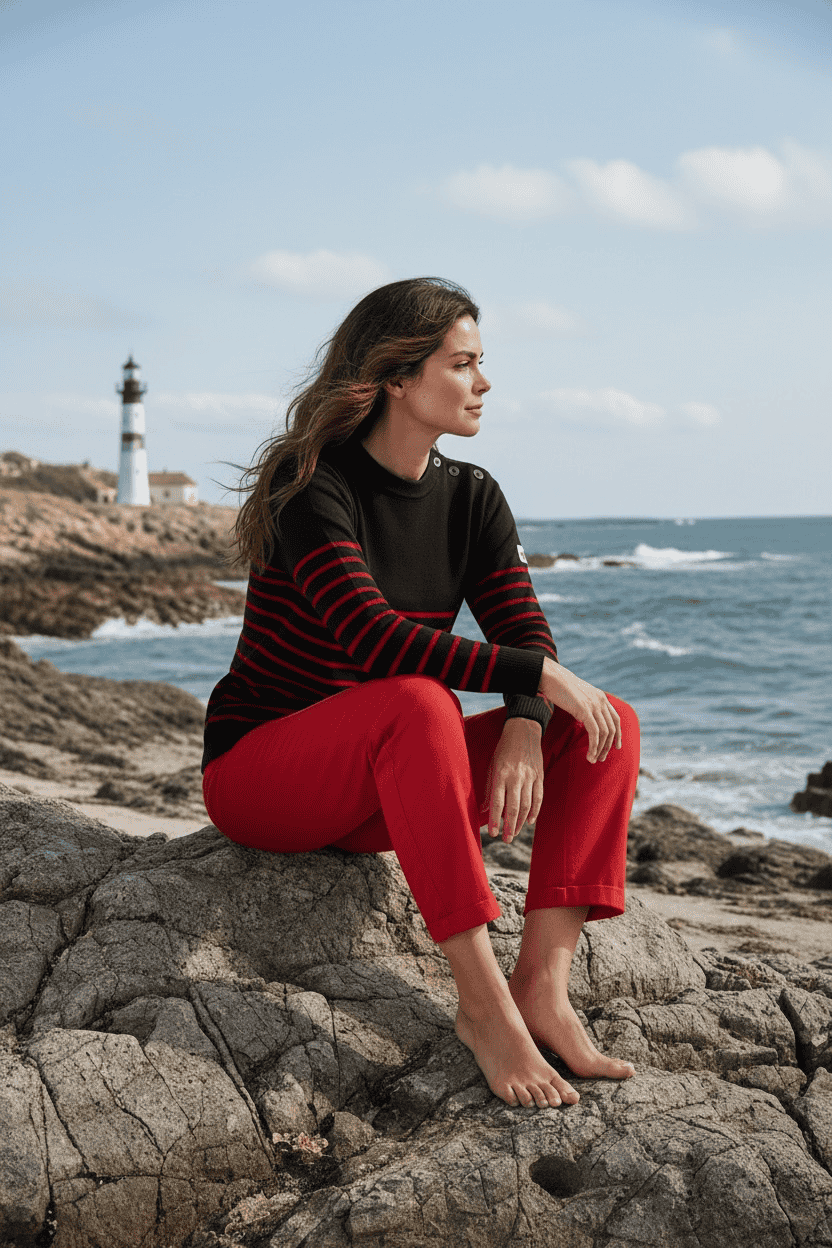 Pull marin Erquy 50% laine mérinos — Coupe ample femme - Baie des Caps