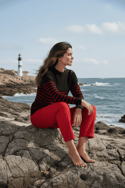 Pull marin Erquy 50% laine mérinos — Coupe ample femme - Baie des Caps