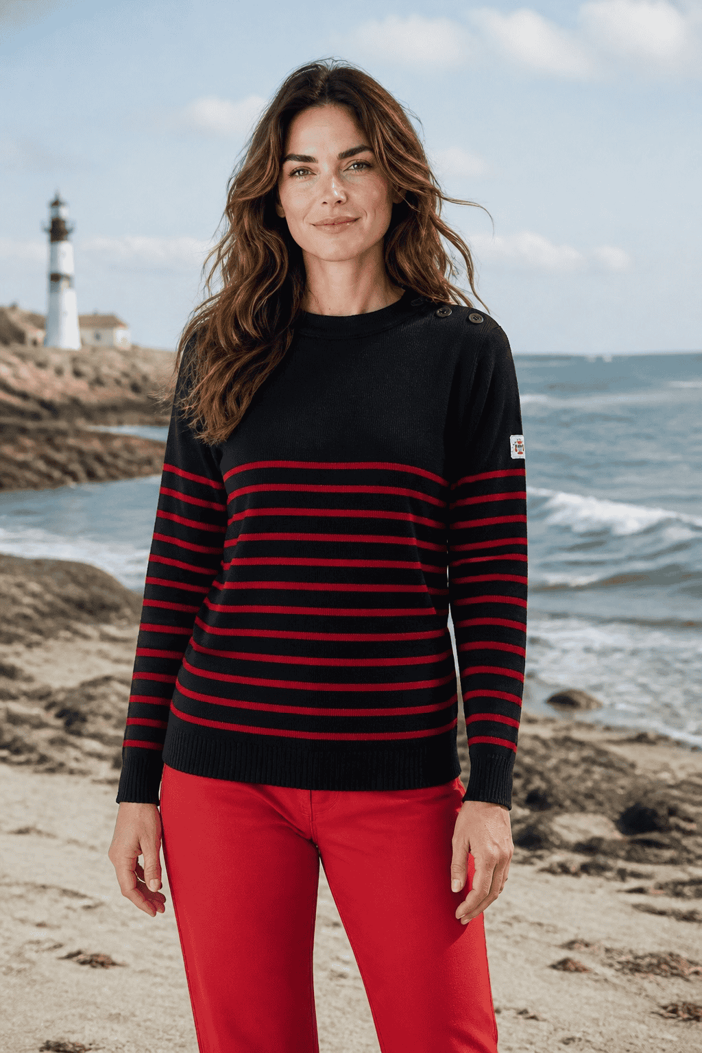 Pull marin Erquy 50% laine mérinos — Coupe ample femme - Baie des Caps