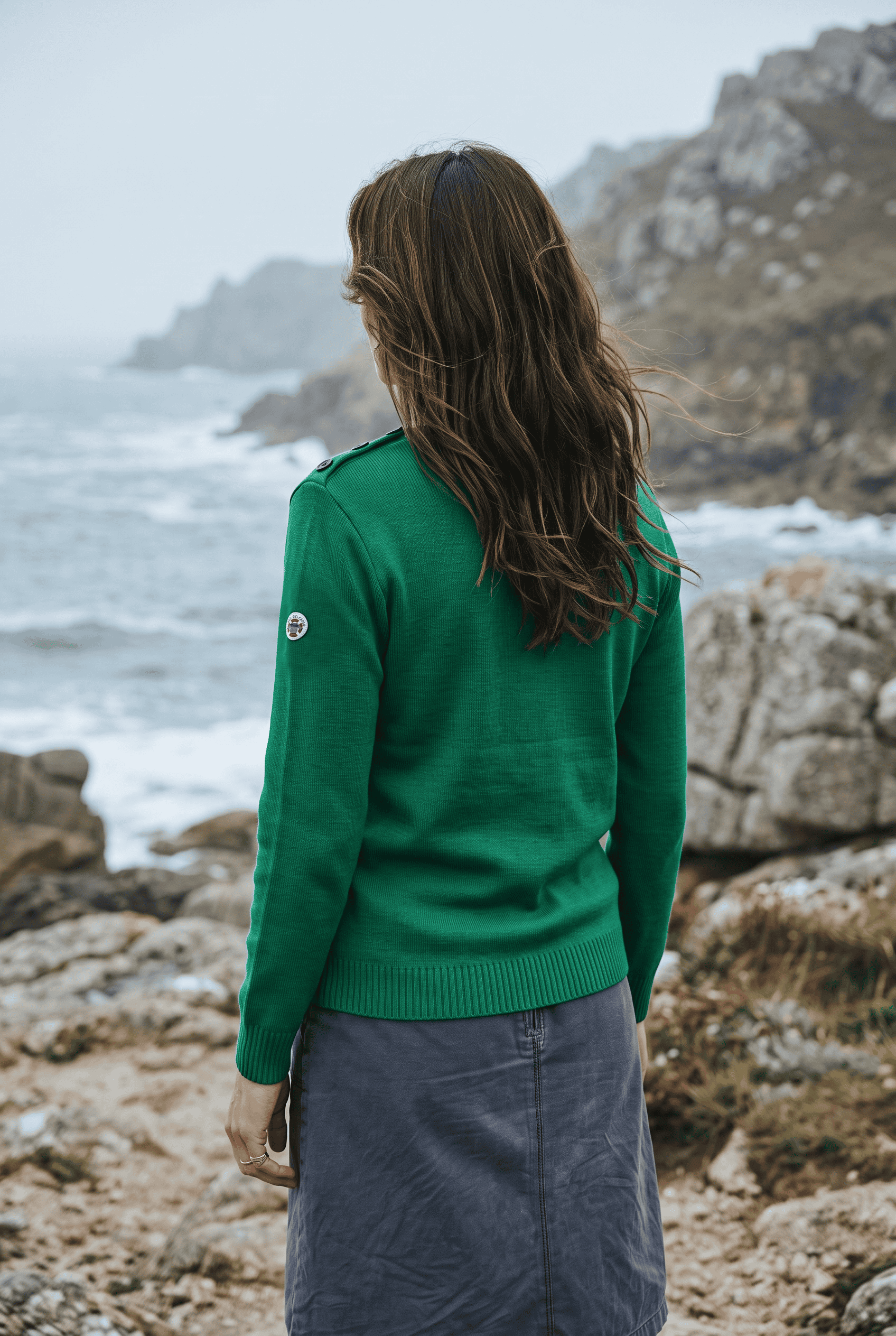 Pull marin Erquy 50% laine mérinos — Coupe ample femme - Baie des Caps