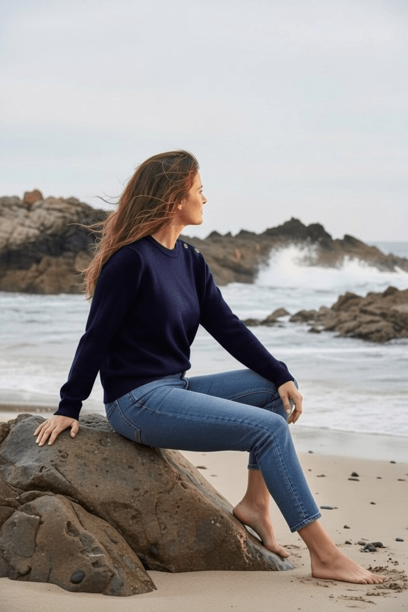 Pull marin Erquy laine vierge — Coupe ample femme - Baie des Caps