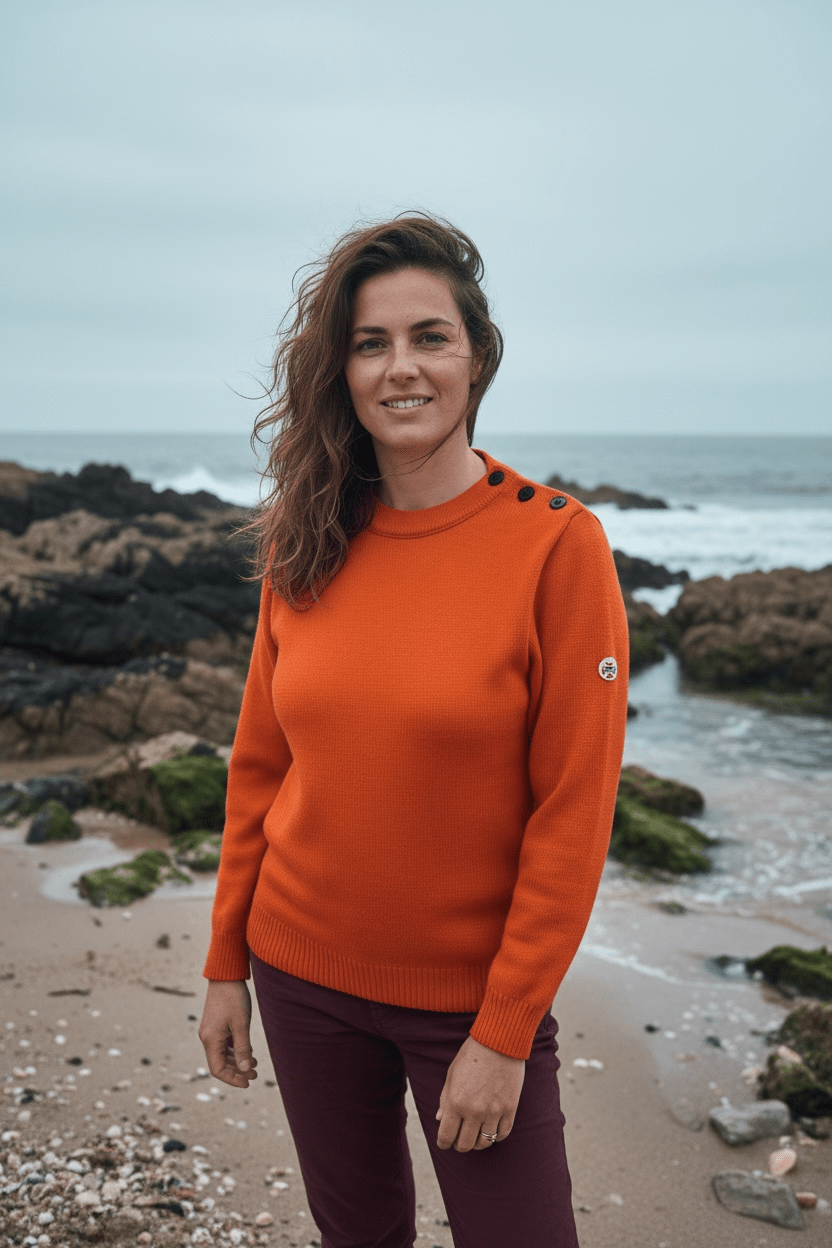 Pull marin femme ERQUY coupe ample orange