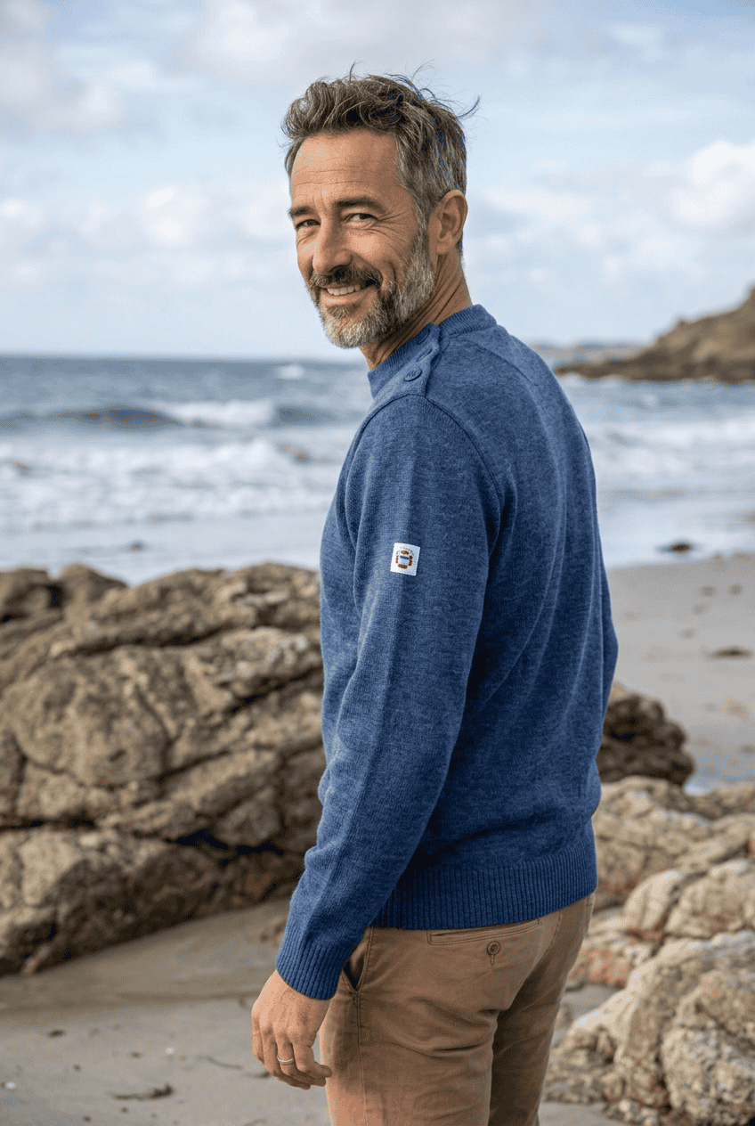 Pull marin Erquy laine vierge — Coupe ample homme - Baie des Caps