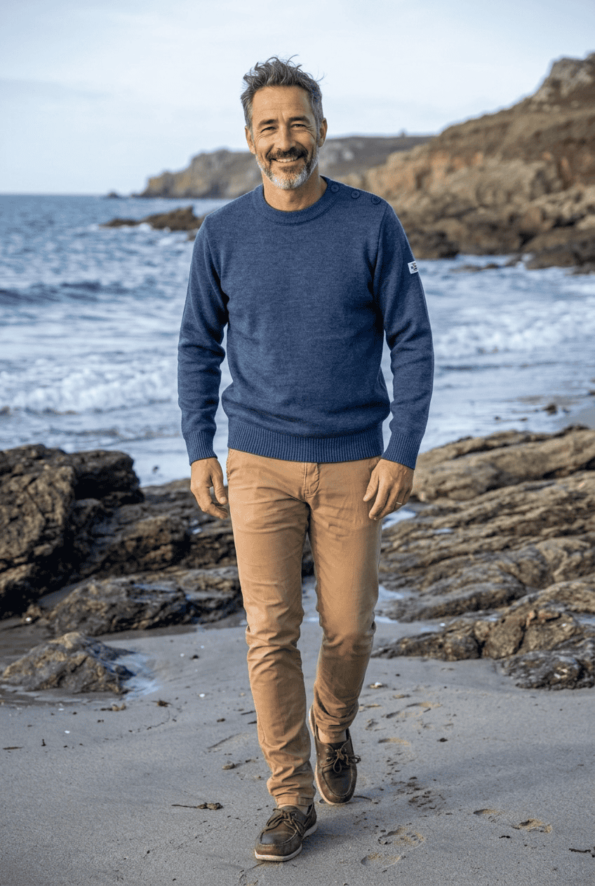 Pull marin Erquy laine vierge — Coupe ample homme - Baie des Caps