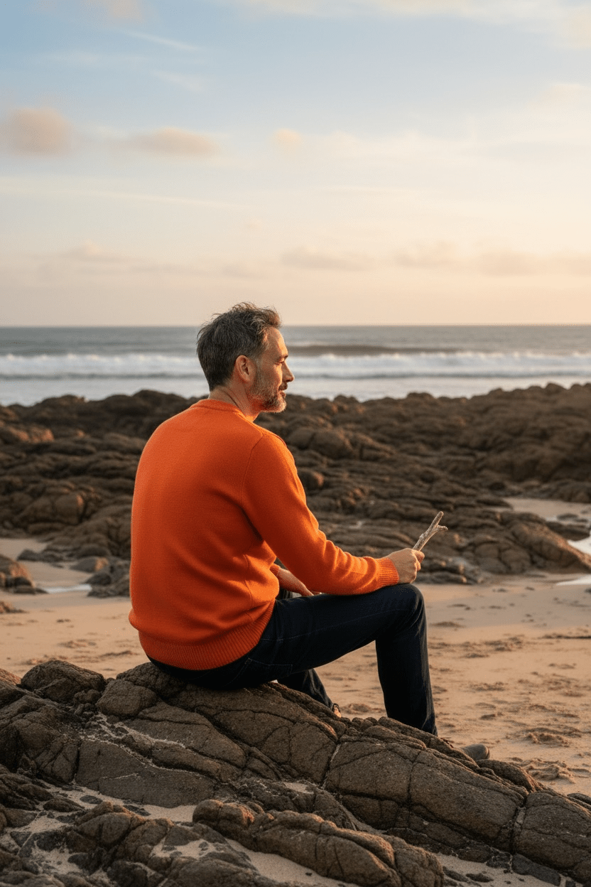 Pull marin homme ERQUY coupe ample orange vue de dos
