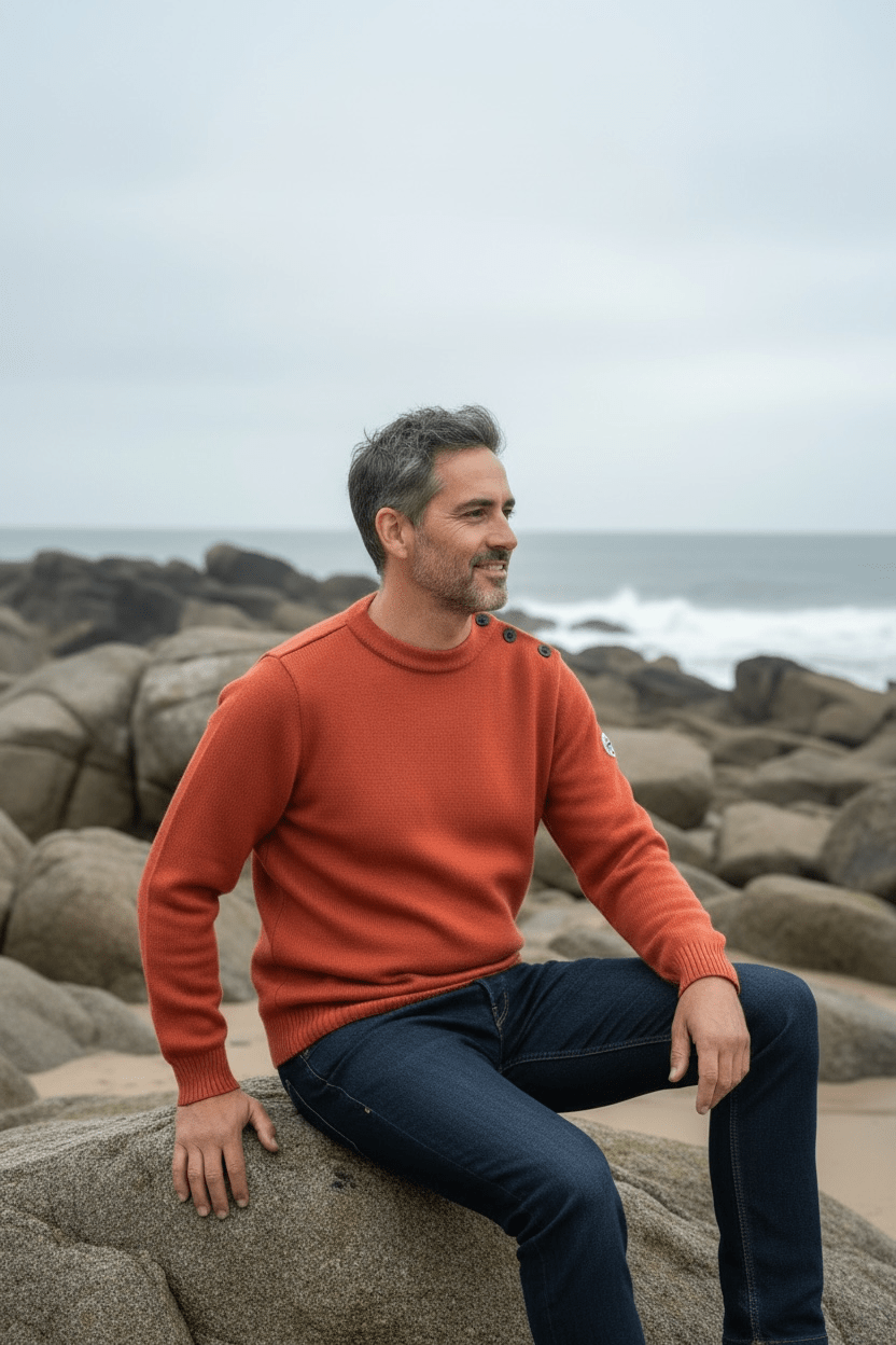 Pull marin Erquy laine vierge — Coupe ample homme - Baie des Caps