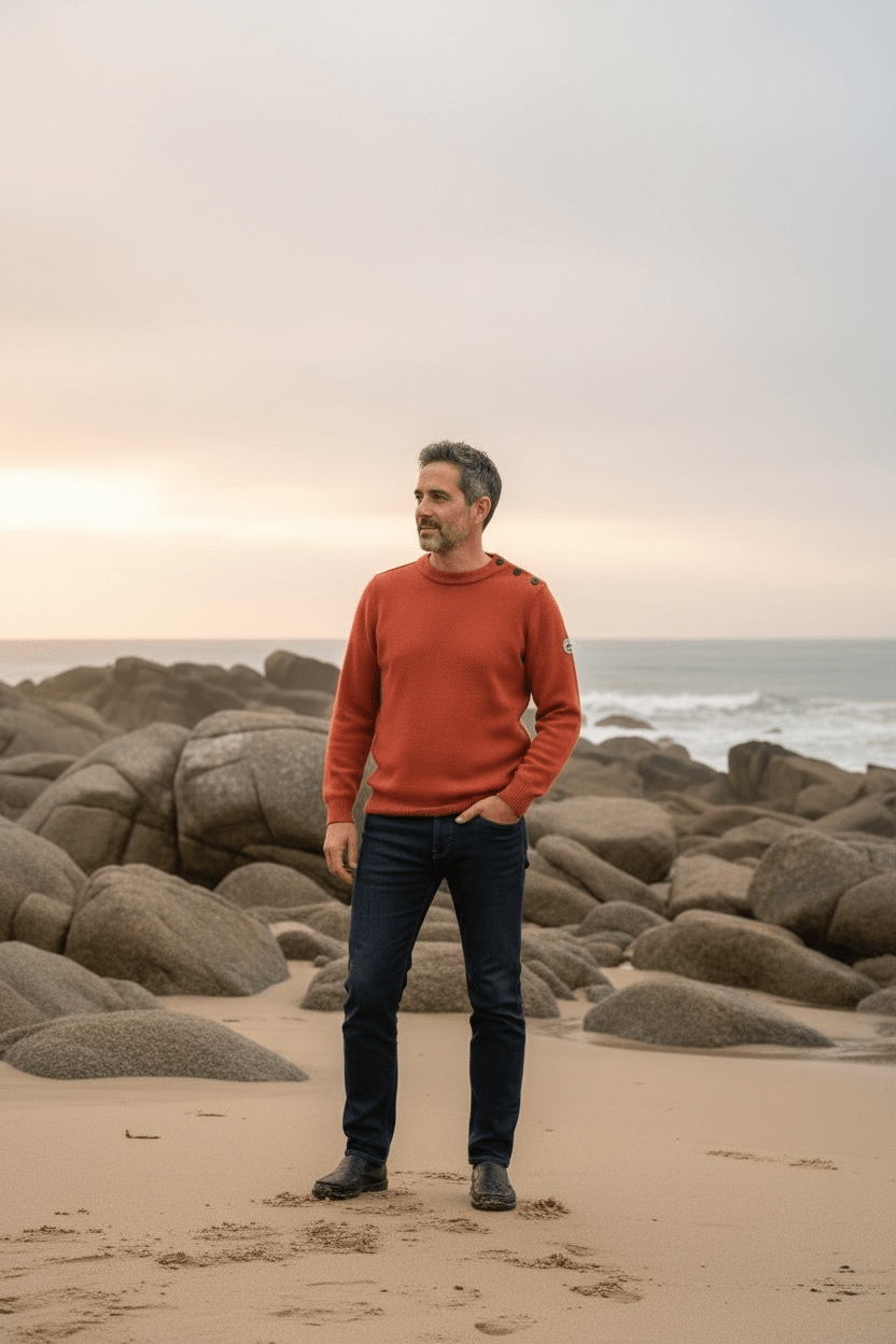 Pull marin Erquy laine vierge — Coupe ample homme - Baie des Caps