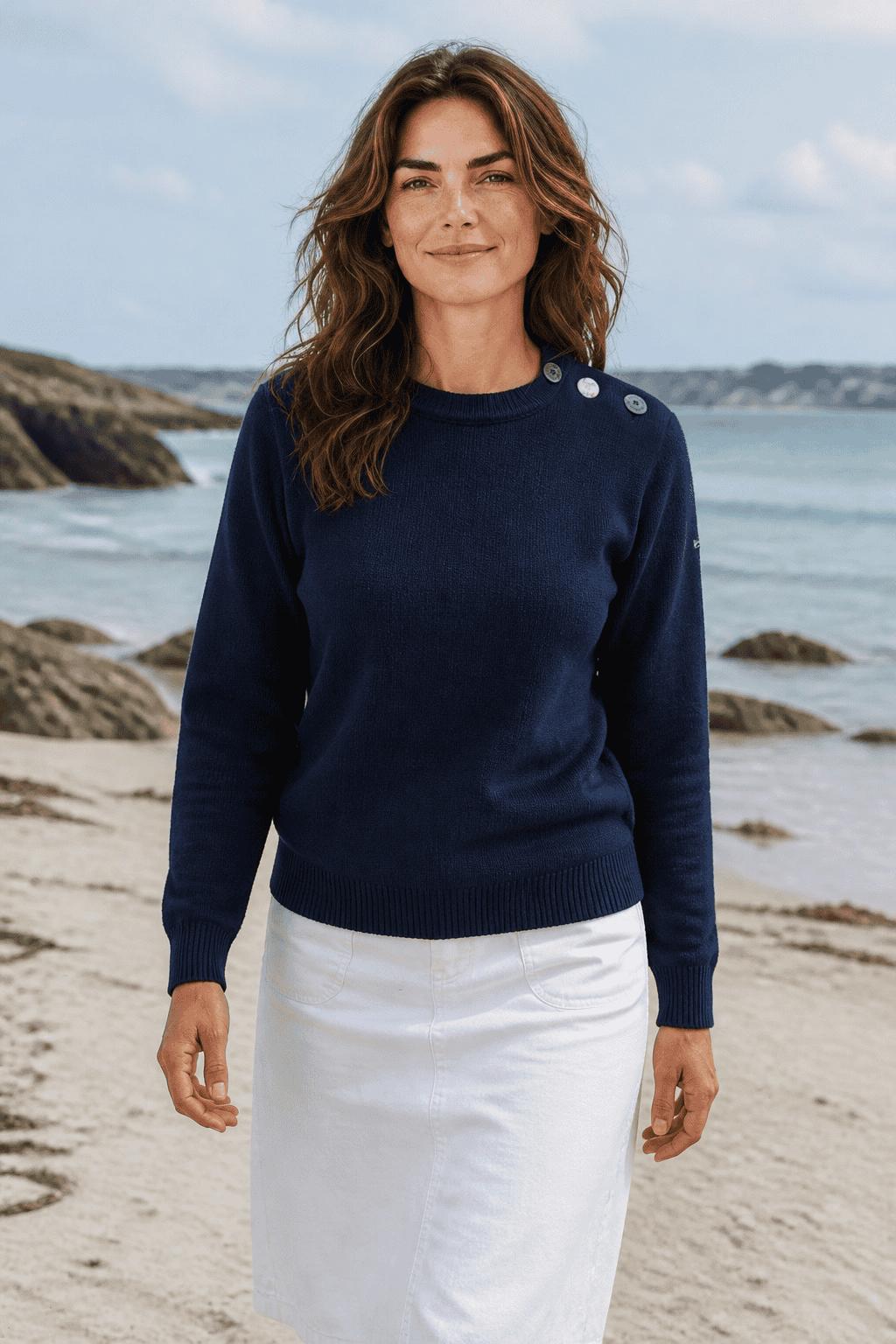 Pull marin femme laine coudières Homard & Crabe — Baie des Caps - Baie des Caps