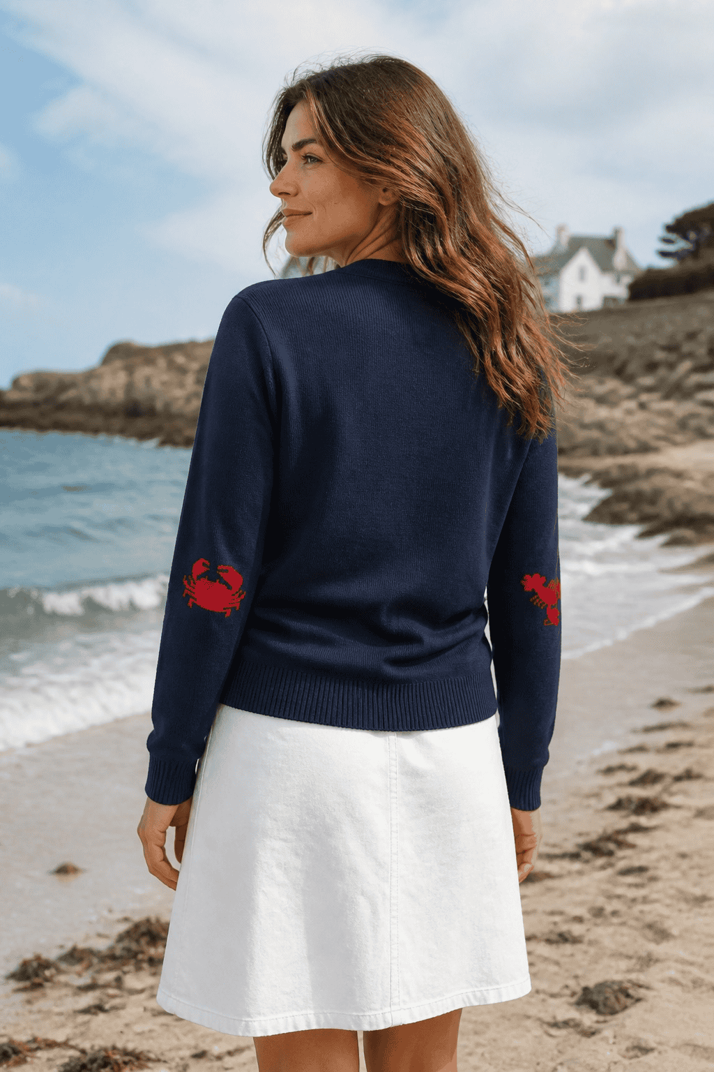 Pull marin femme laine coudières Homard & Crabe — Baie des Caps - Baie des Caps