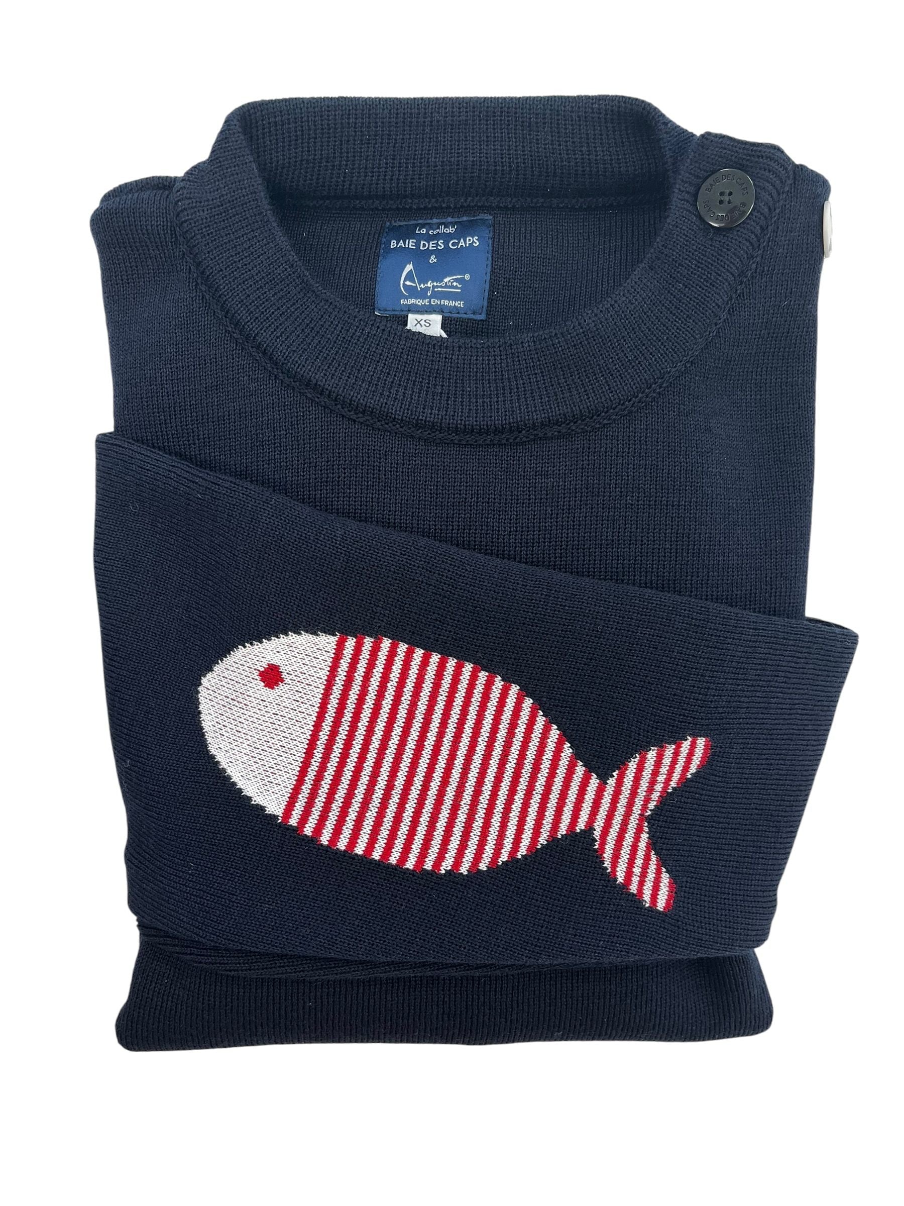 Pull marin laine vierge à coudières Poisson rayé - Baie des Caps - Baie des Caps