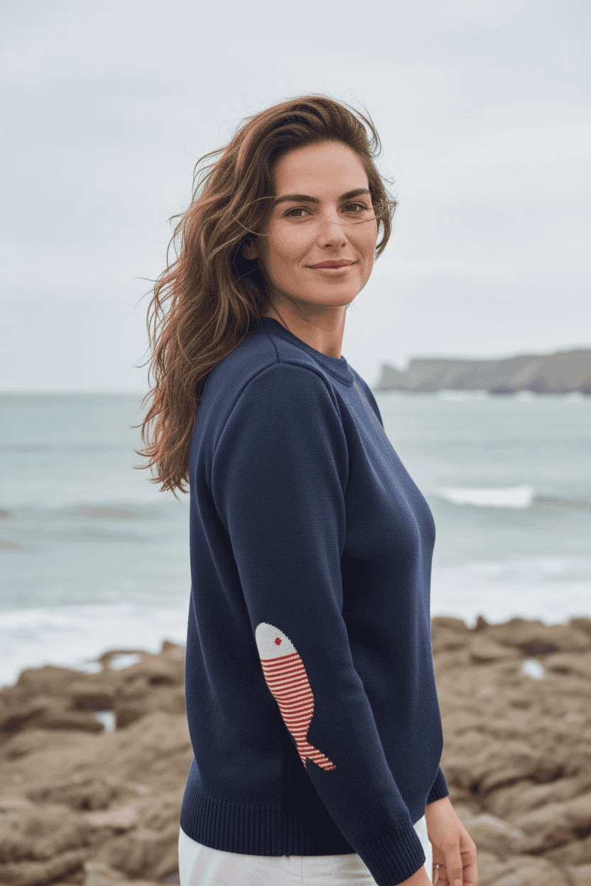 Pull marin laine vierge à coudières Poisson rayé - Baie des Caps - Baie des Caps