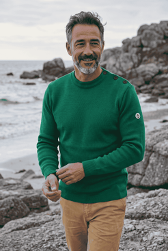 Pull marin Petit Erquy – Laine mérinos et rayures bretonnes - Baie des Caps