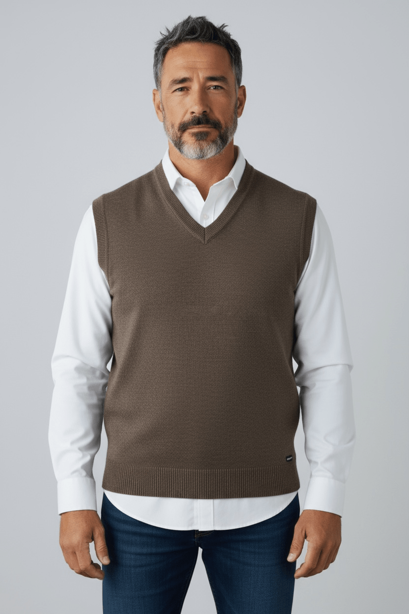 Pull sans manche marron