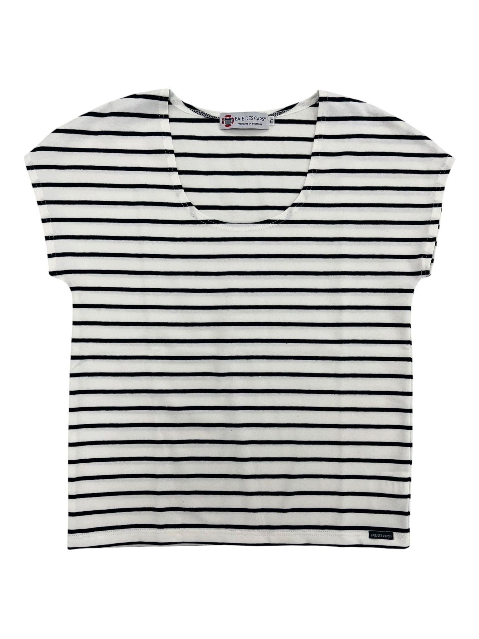 Débardeur femme manches courtes blanc et marine style bord de mer chic