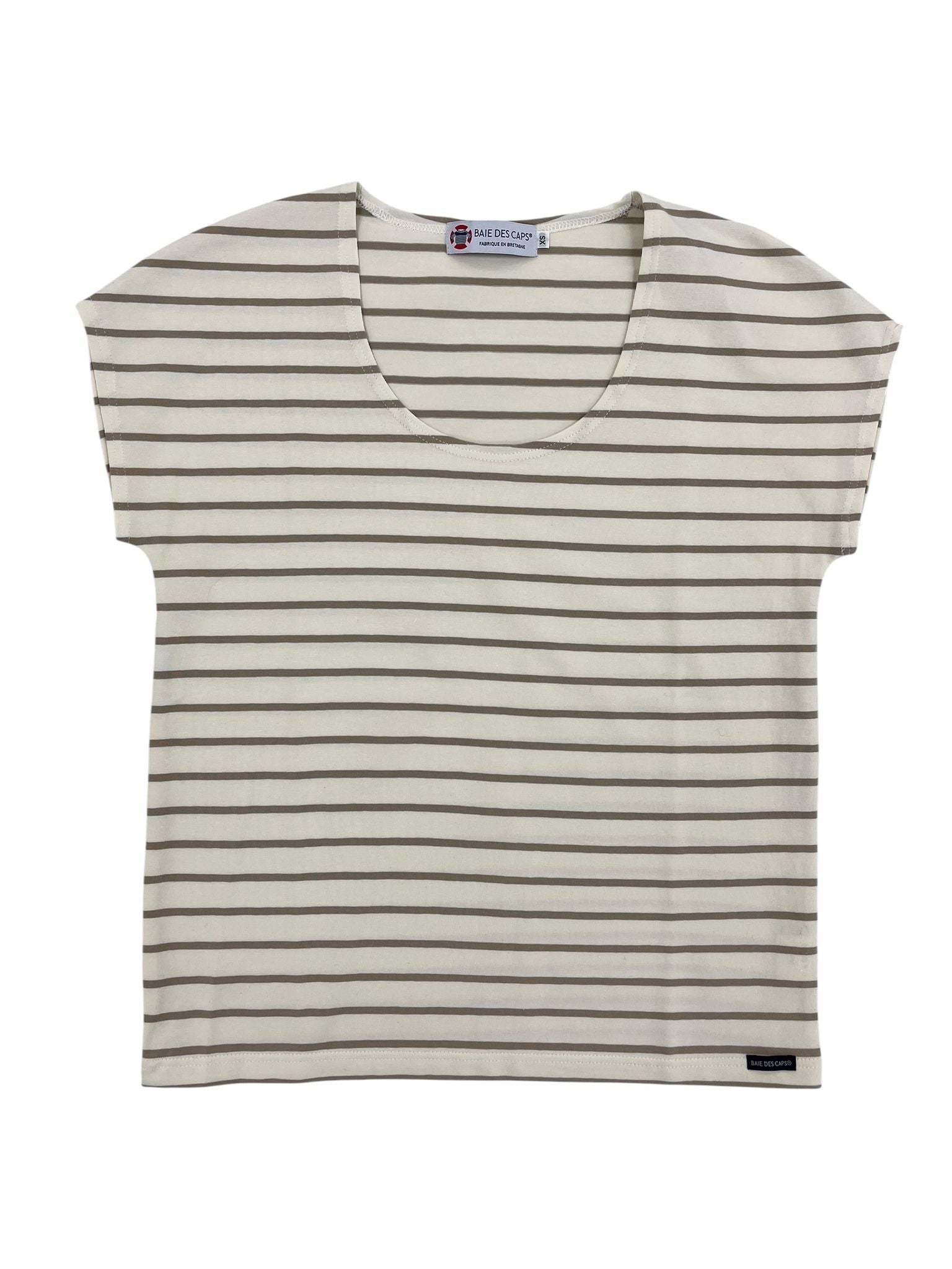 Débardeur femme manches courtes blanc et sable look naturel minimaliste