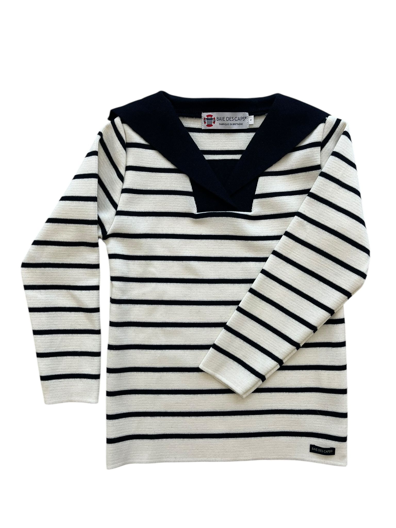 Pull vareuse enfant Petit Matelot écru marine à rayures avec col polo
